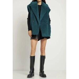 Teal wool and silk Fur Vest